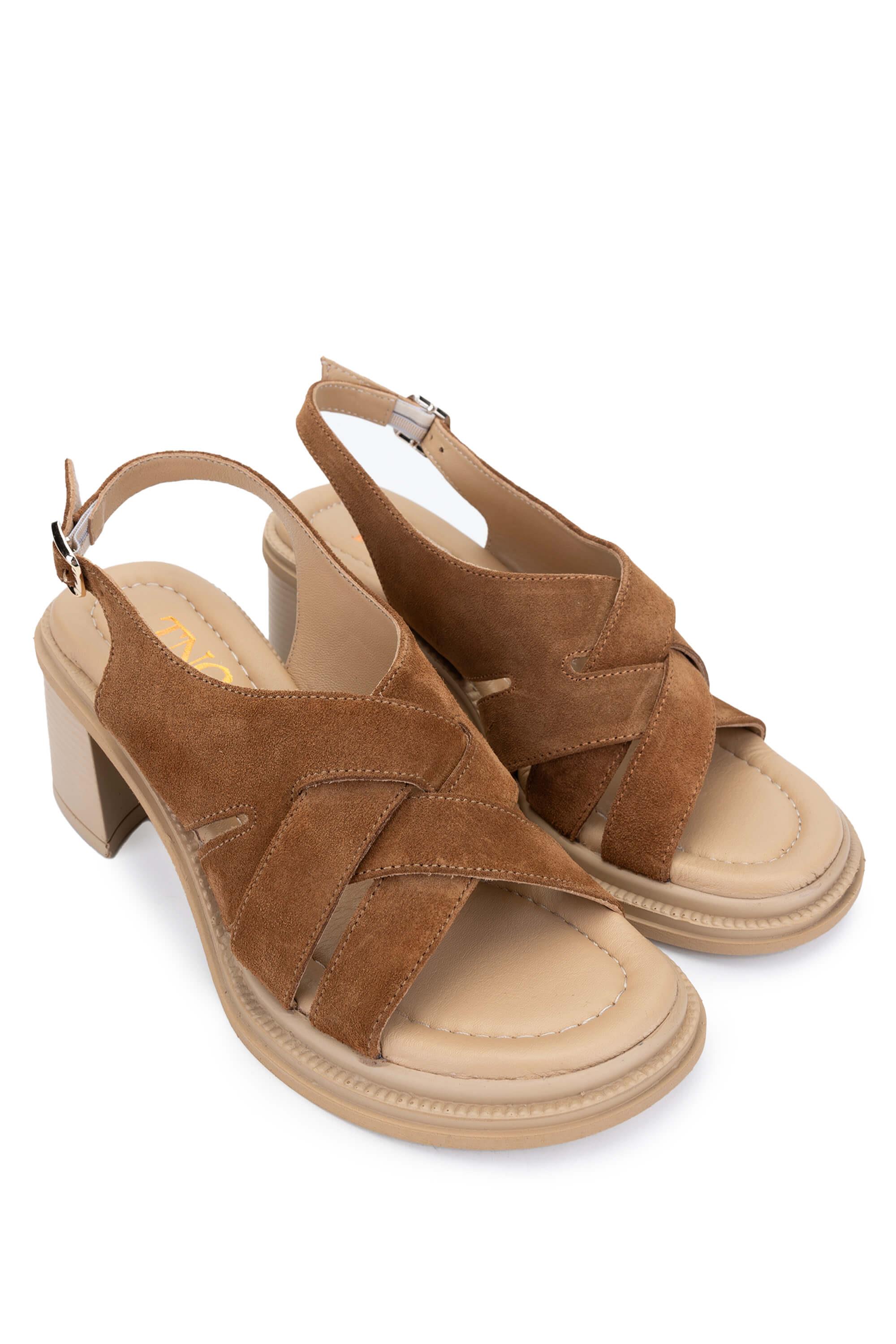 Tamer Tanca Lacivert Süet Tamer Tanca Hakiki Deri Kadın Topuklu Sandalet