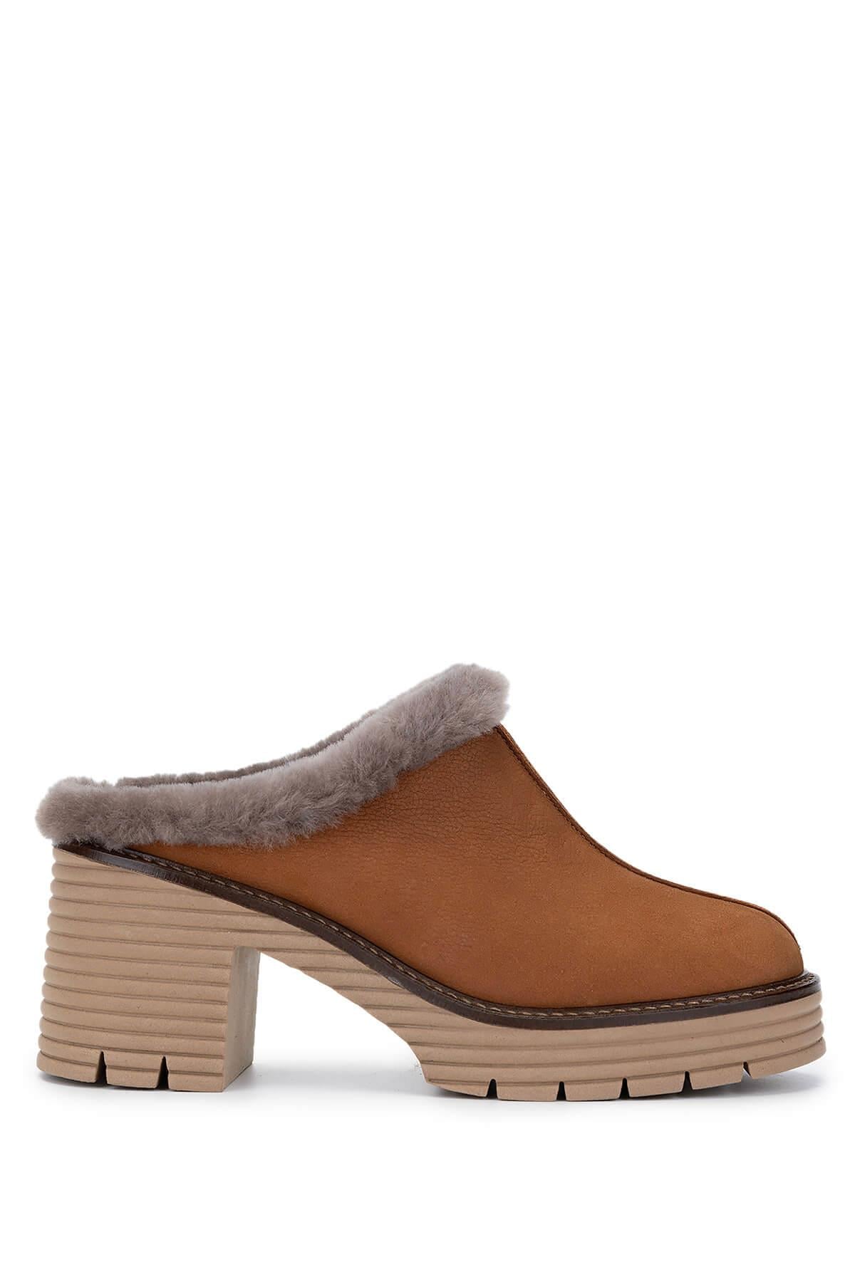 Tamer Tanca Siyah Nubuk Tamer Tanca Hakiki Deri Kadın Topuklu Terlik