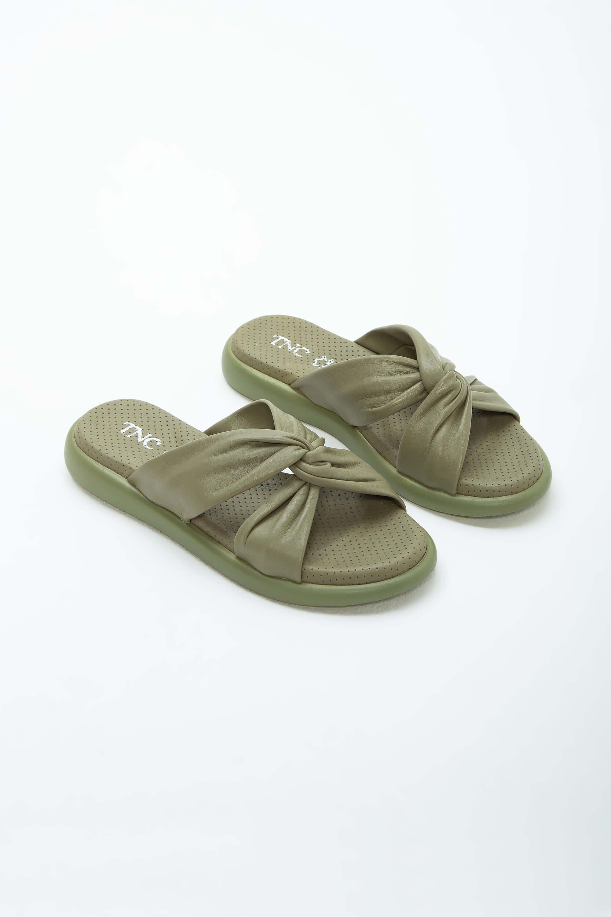 Tamer Tanca Yeşil Tamer Tanca Hakiki Kadın Deri Düz Terlik