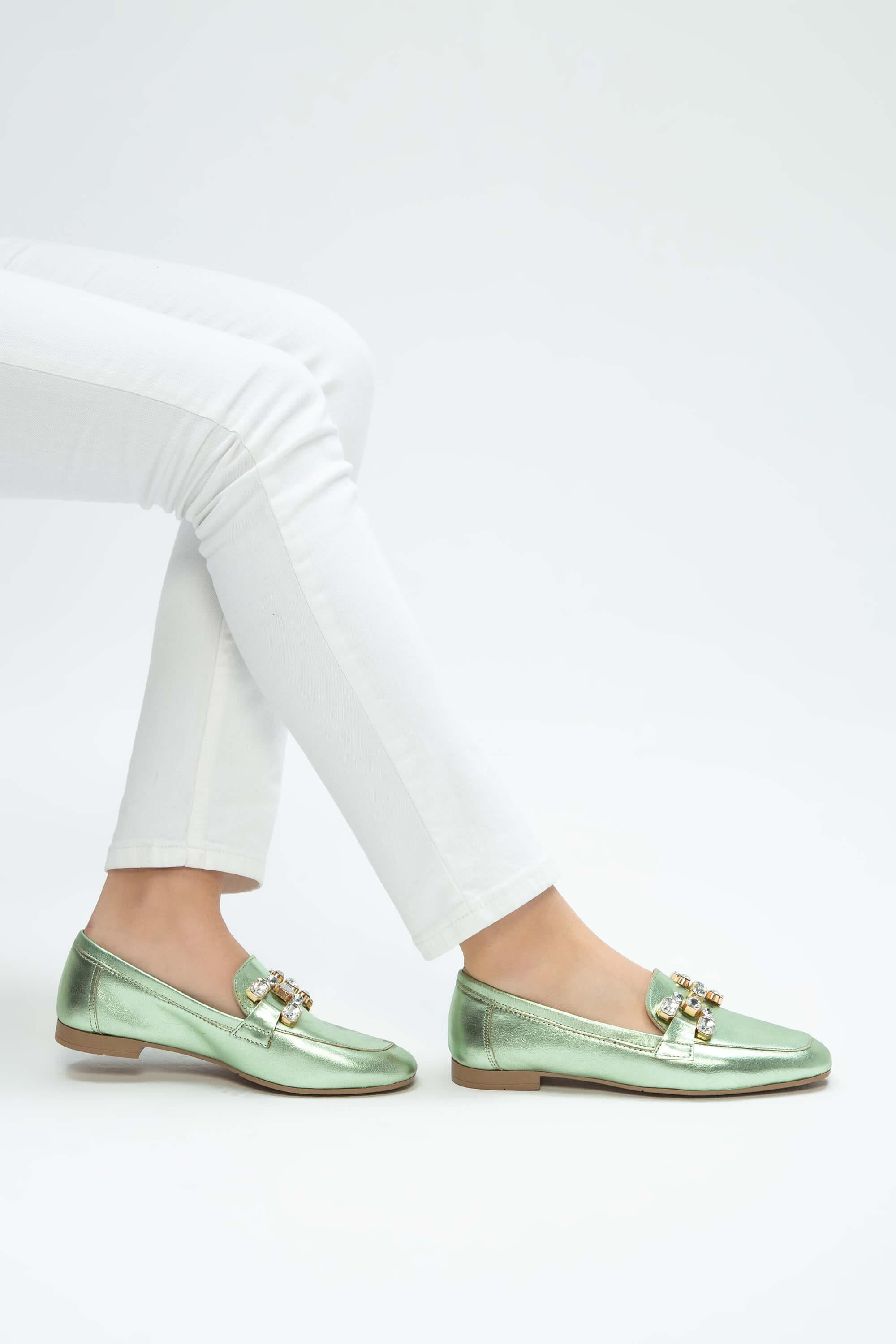 Tamer Tanca Yeşil Tamer Tanca Hakiki Kadın Deri Loafer Ayakkabı