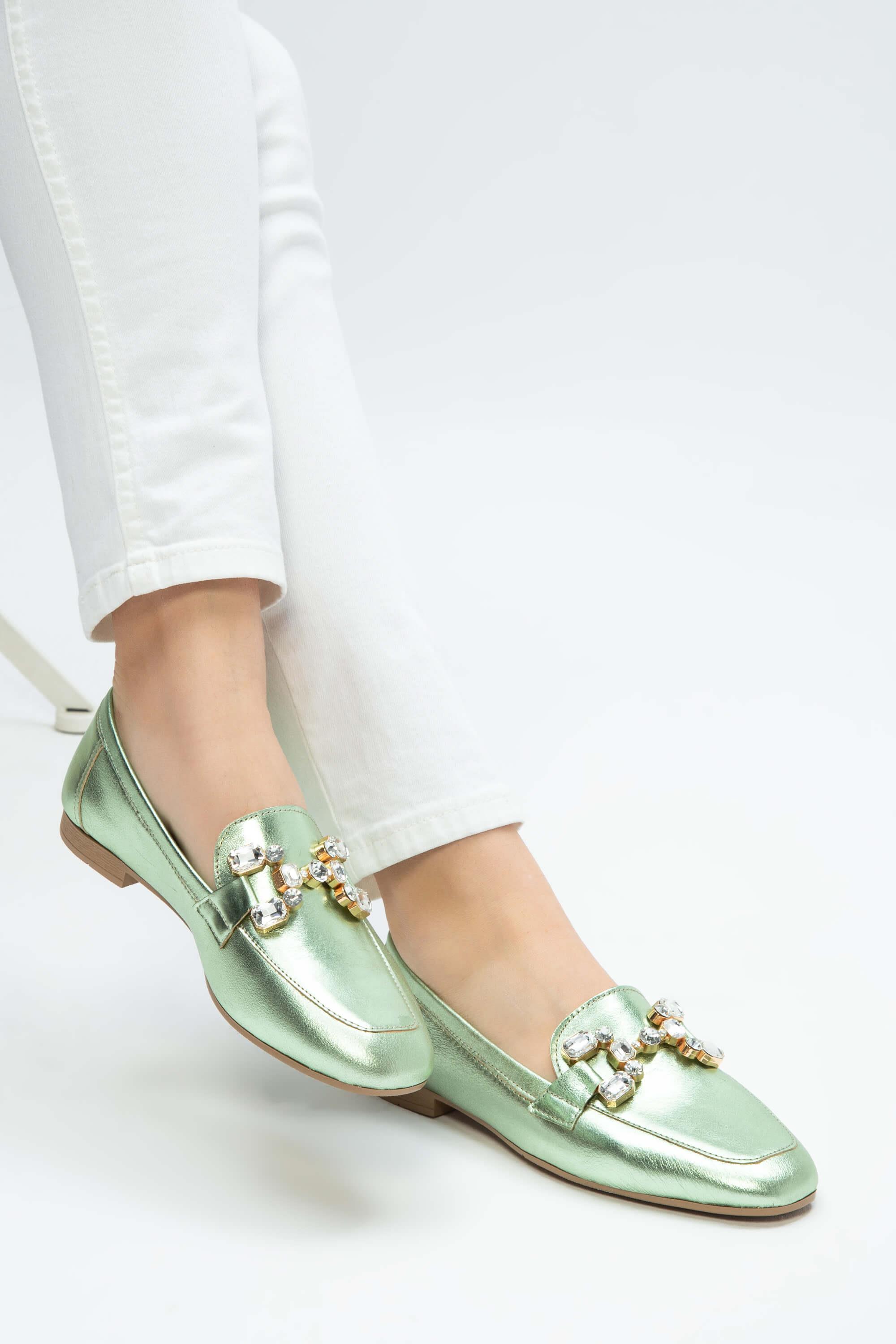 Tamer Tanca Yeşil Tamer Tanca Hakiki Kadın Deri Loafer Ayakkabı