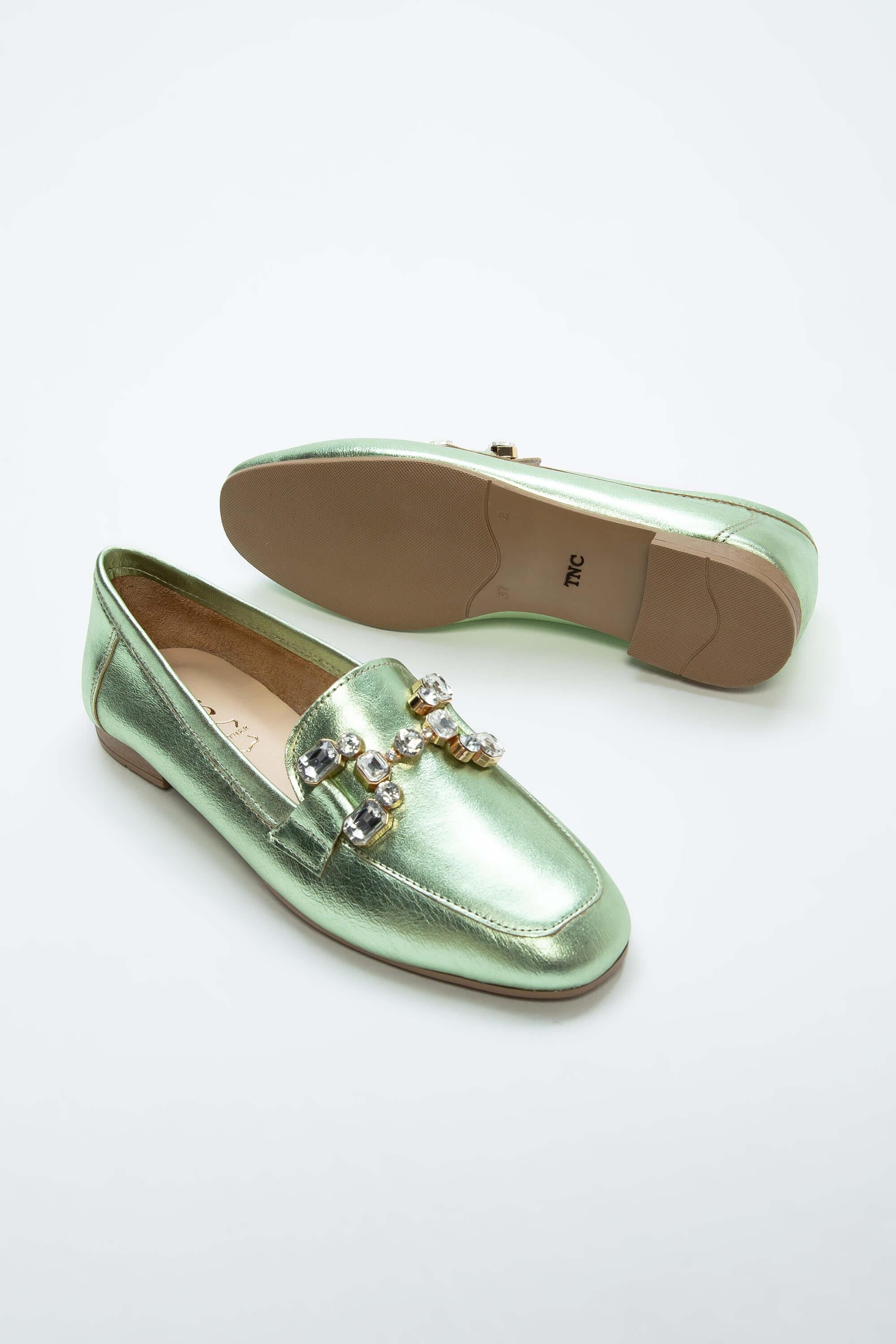 Tamer Tanca Yeşil Tamer Tanca Hakiki Kadın Deri Loafer Ayakkabı