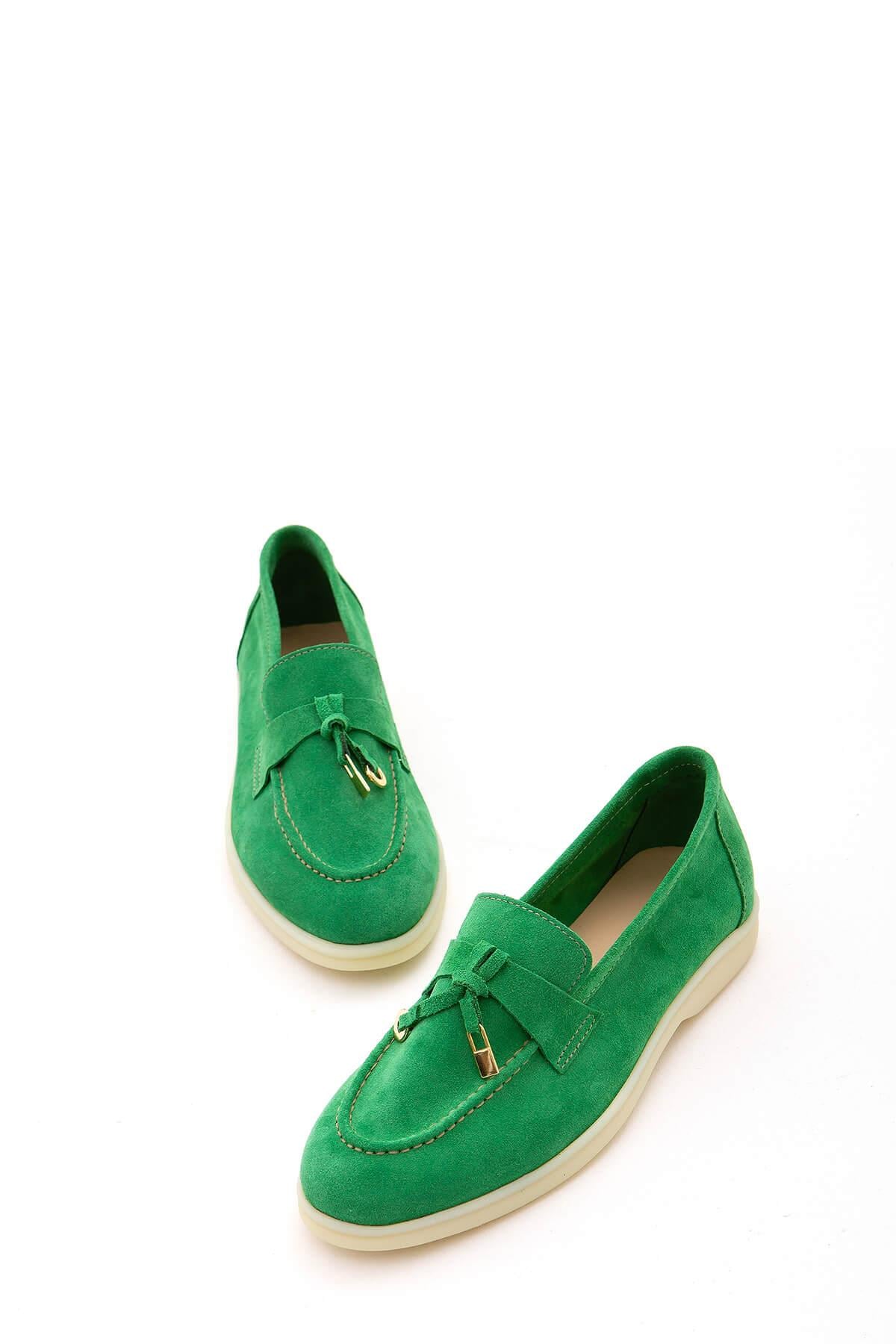 Tamer Tanca Mavi Deri Tamer Tanca Hakiki Kadın Loafer Ayakkabı