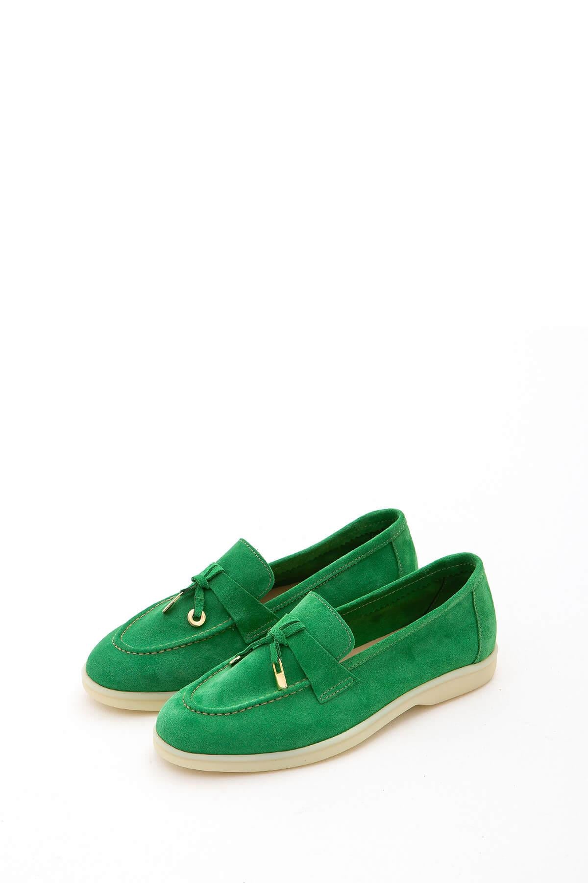 Tamer Tanca Mavi Deri Tamer Tanca Hakiki Kadın Loafer Ayakkabı