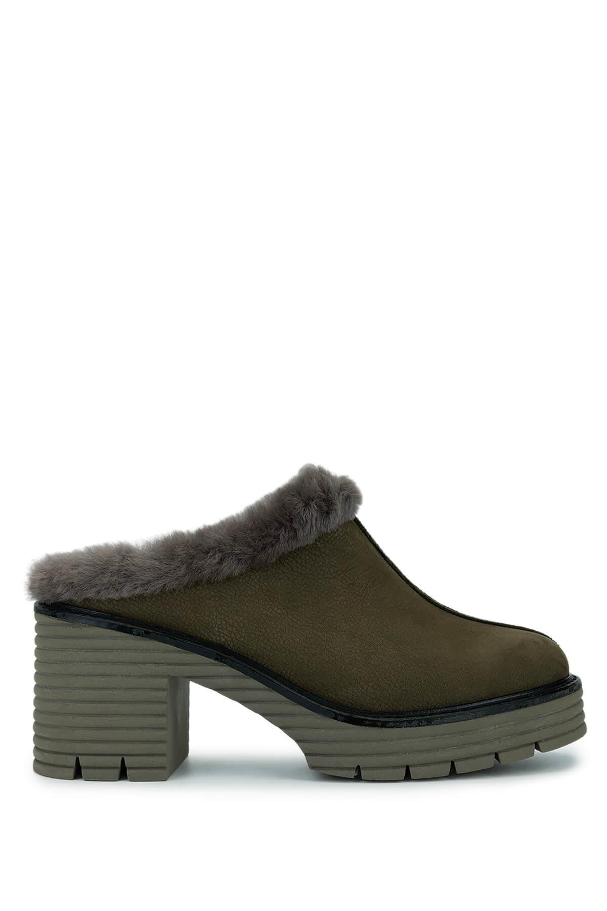 Tamer Tanca Siyah Nubuk Tamer Tanca Hakiki Deri Kadın Topuklu Terlik