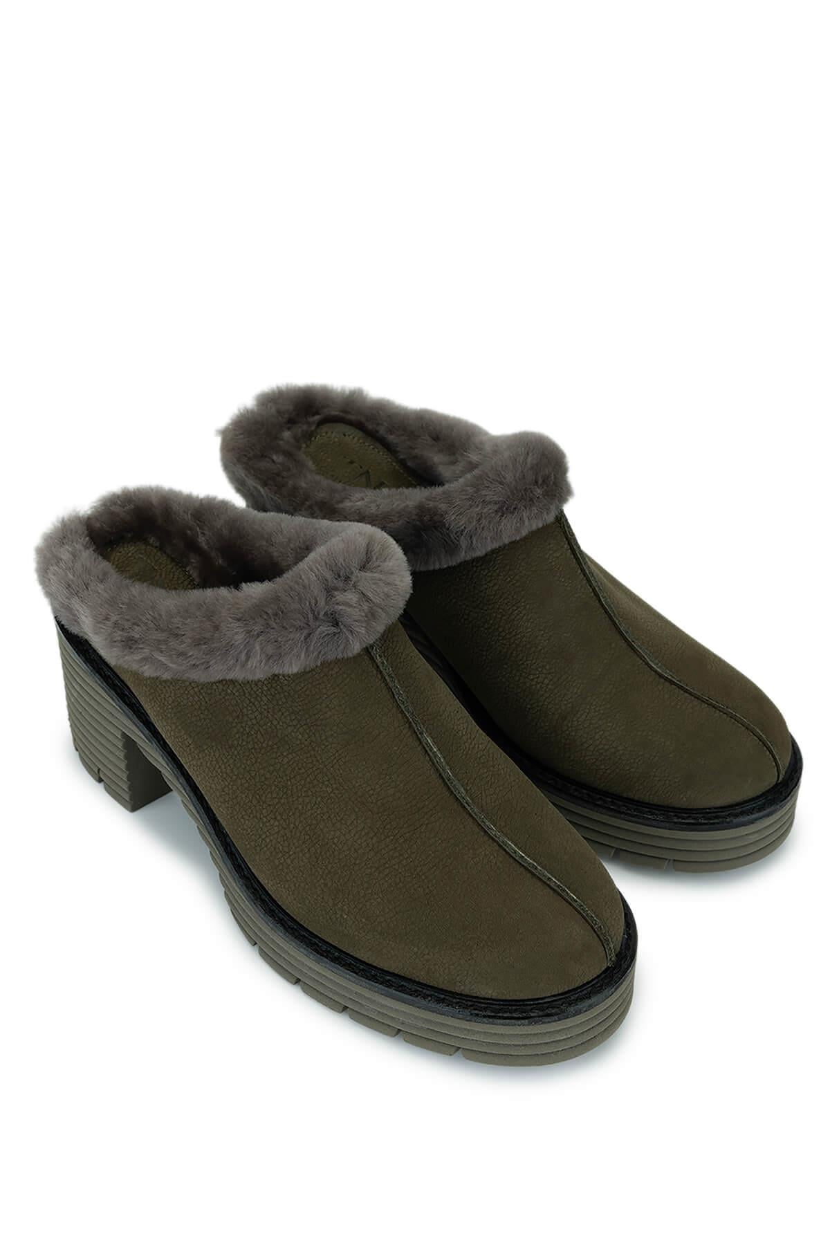 Tamer Tanca Siyah Nubuk Tamer Tanca Hakiki Deri Kadın Topuklu Terlik