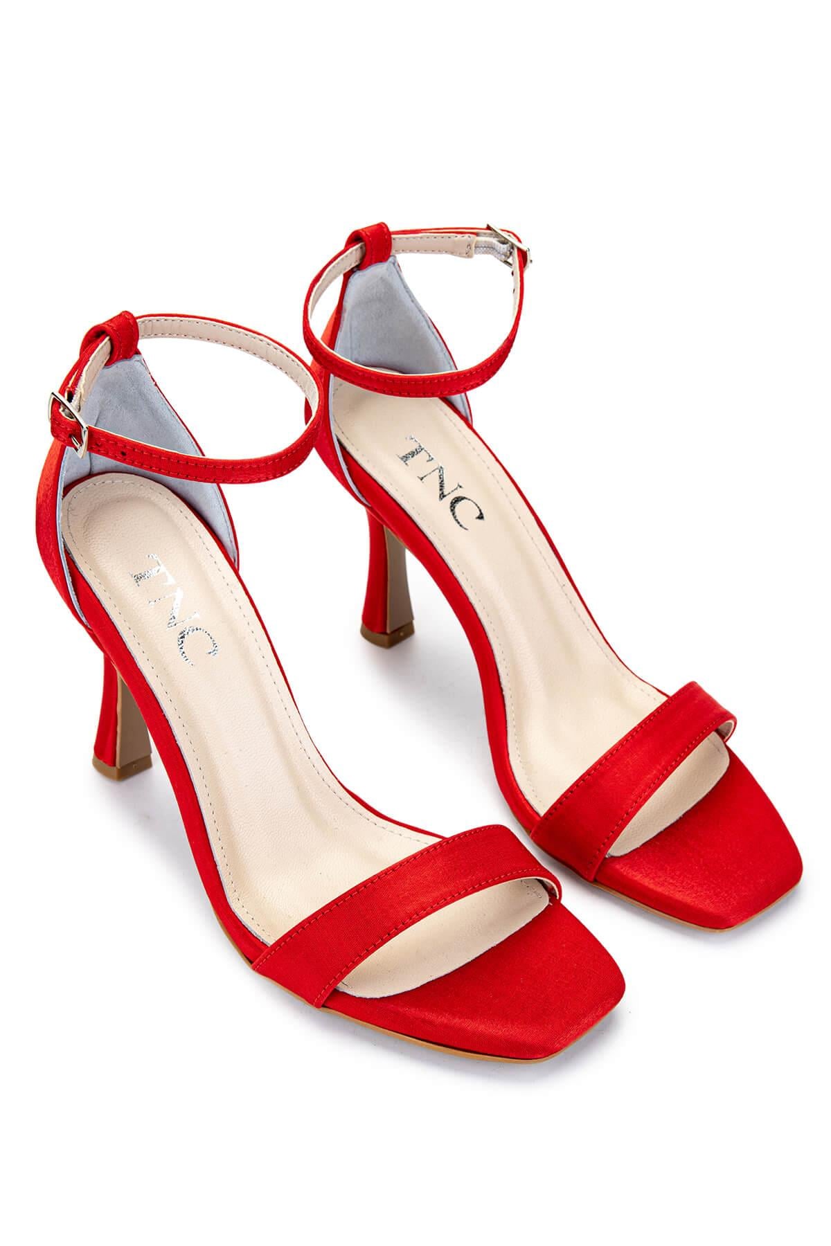 Tamer Tanca Kırmızı Tamer Tanca Vegan Kadın Saten Topuklu Ayakkabı