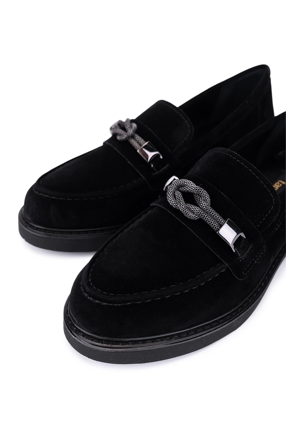 Tamer Tanca Siyah Süet Tamer Tanca Vegan Kadın Loafer Ayakkabı