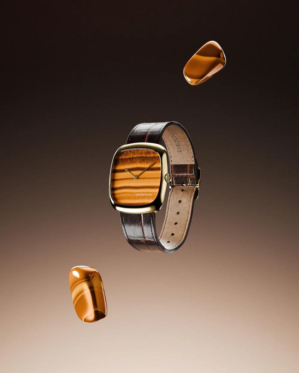Natural Stone Tiger Eye In Gold