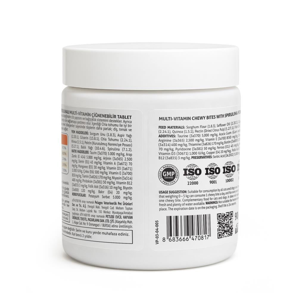 Vet's Plus Multi-Vitamin Kedi ve Köpekler İçin Spirulinalı Vitamin Çiğnenebilir Tablet (60'lı)