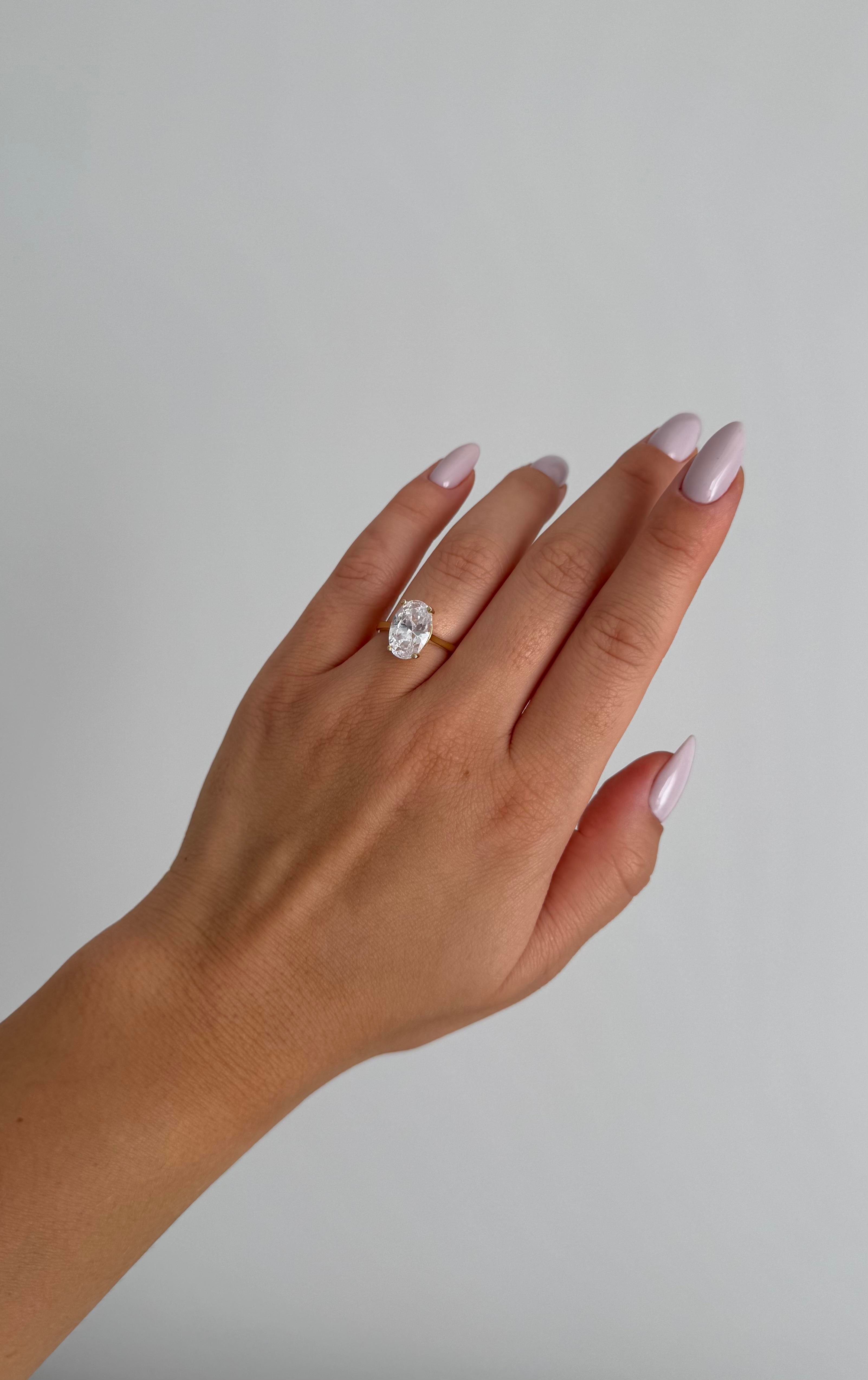 925 Gümüş | 3ct. Oval Tek Taş Yüzük 