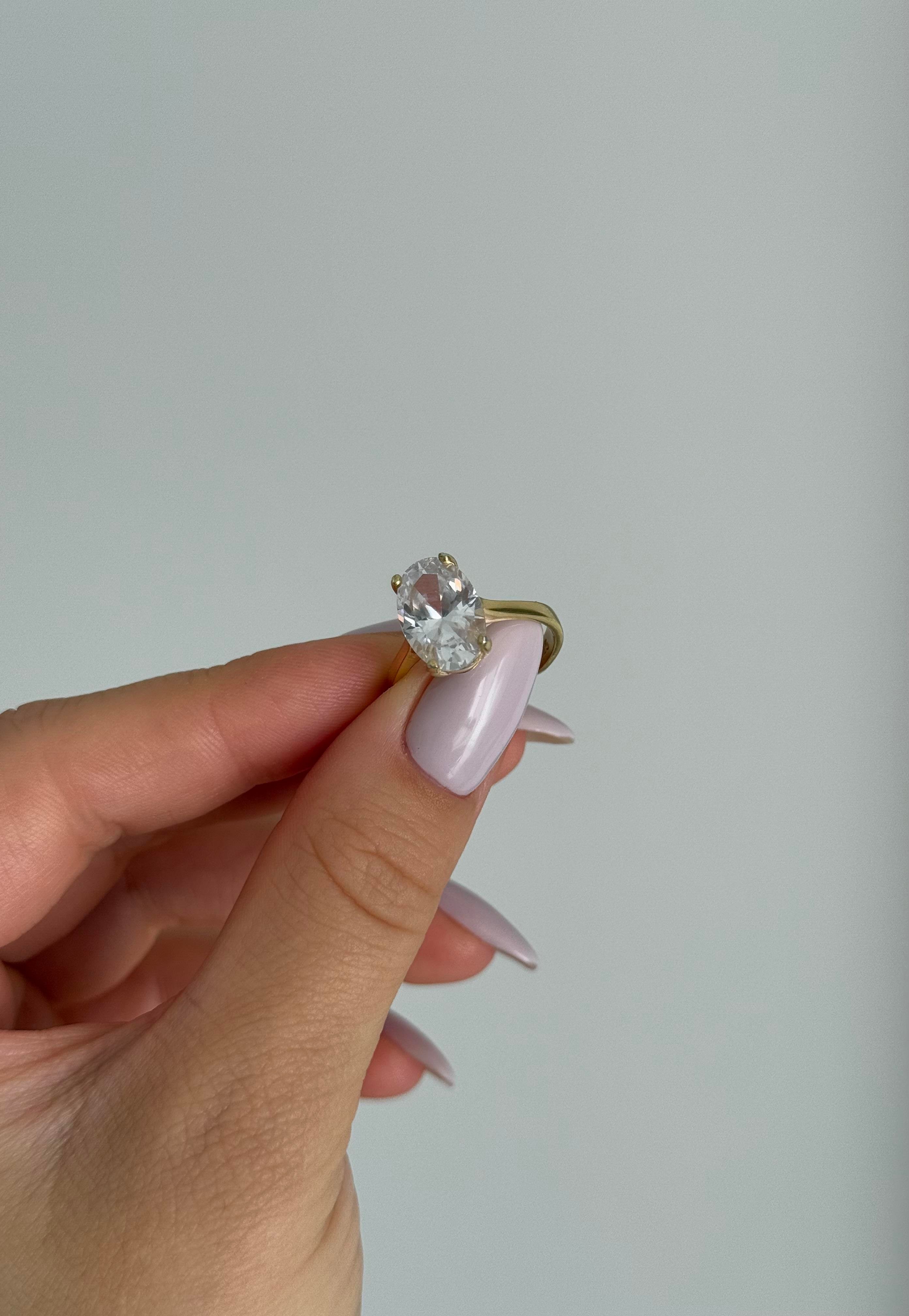 925 Gümüş | 3ct. Oval Tek Taş Yüzük 