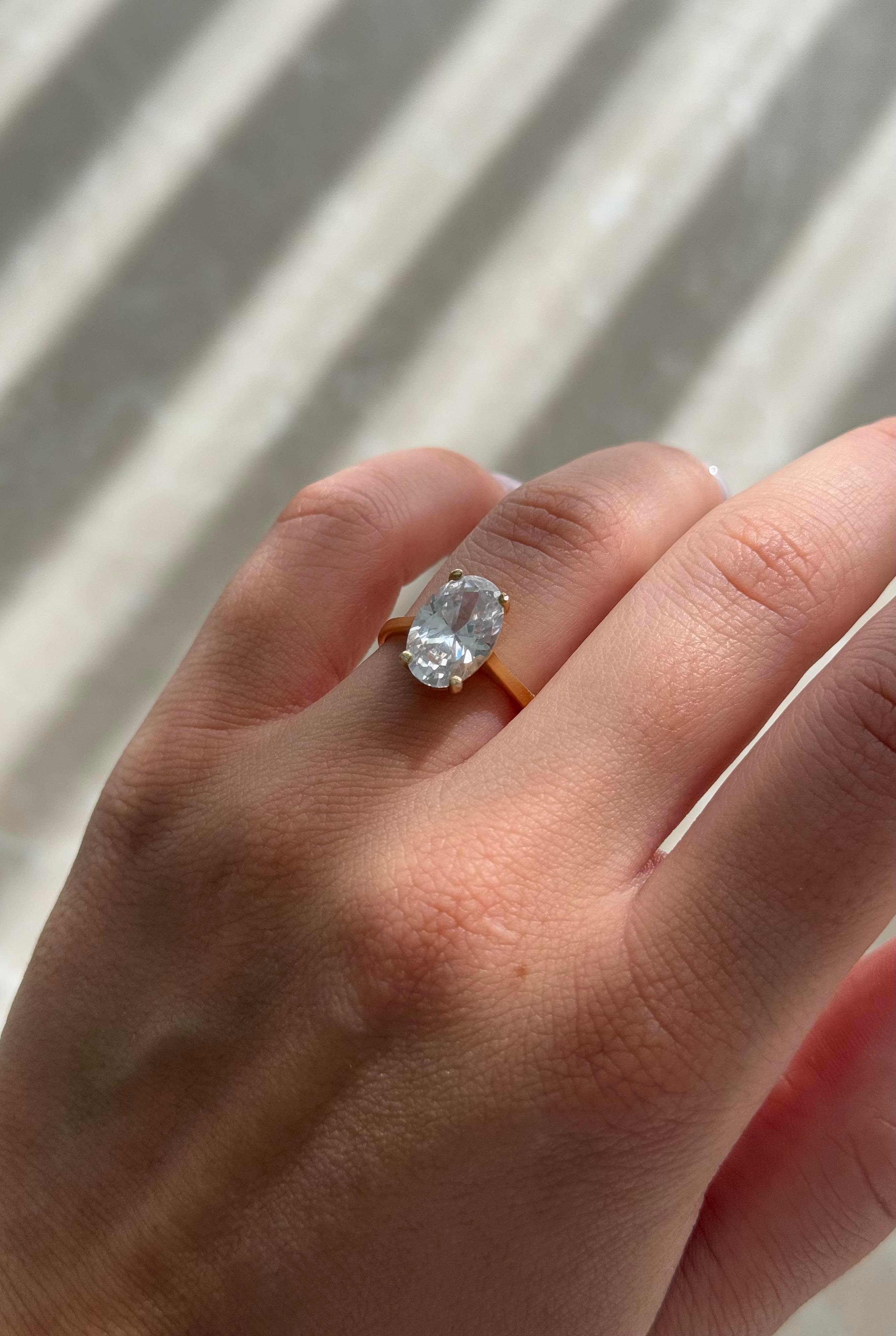 925 Gümüş | 3ct. Oval Tek Taş Yüzük 