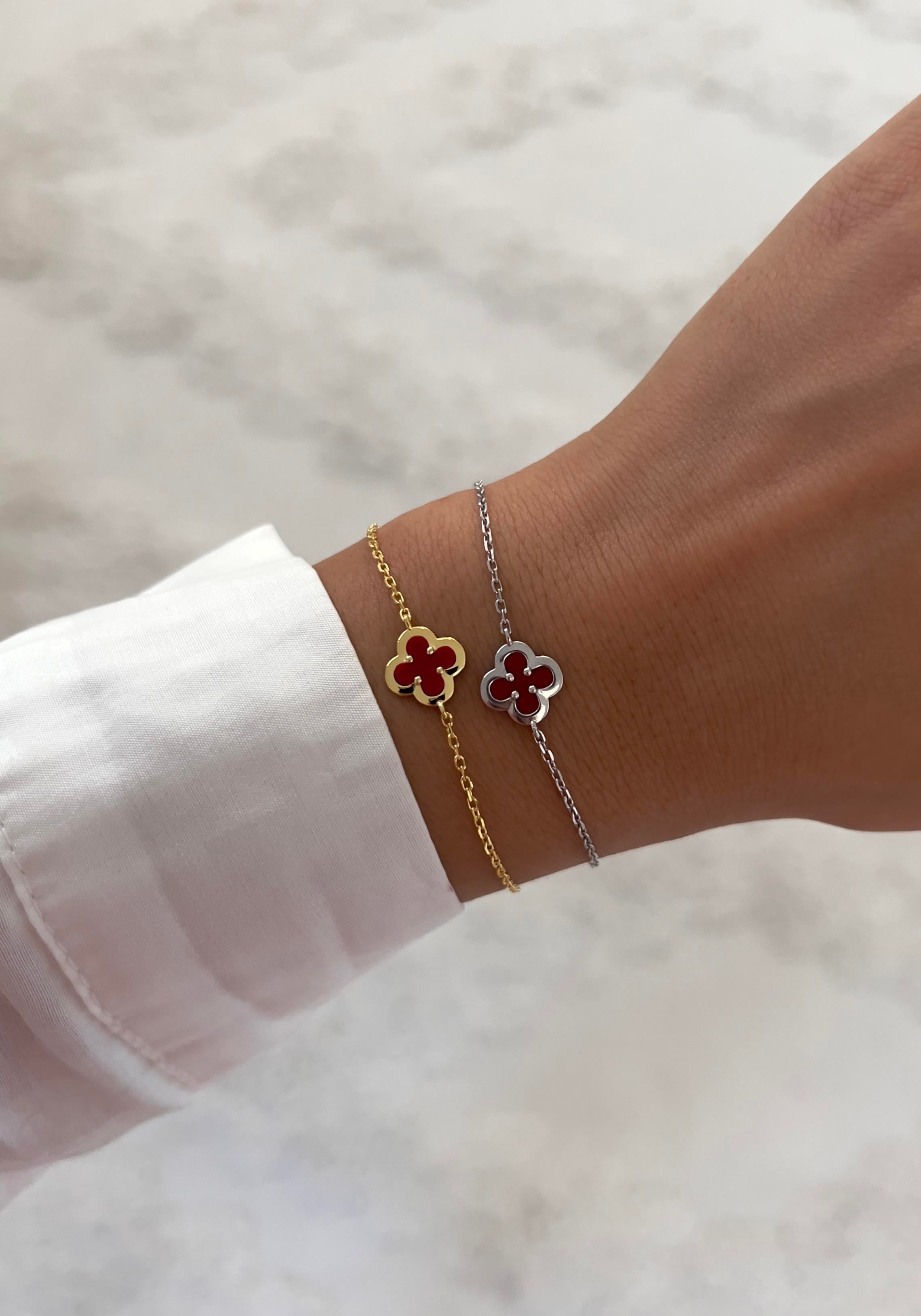 925 Gümüş | Bordo Yonca Bileklik