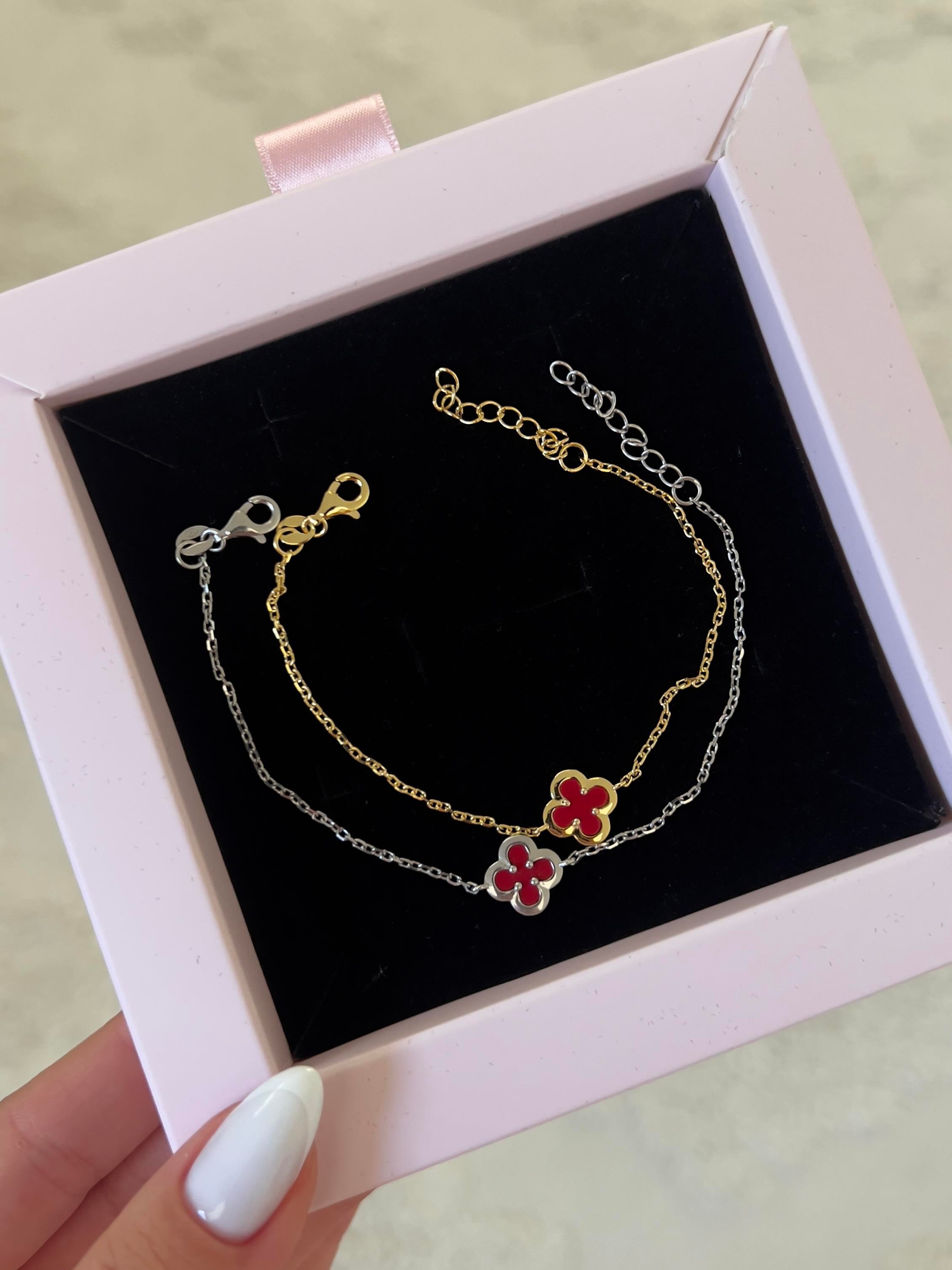 925 Gümüş | Bordo Yonca Bileklik