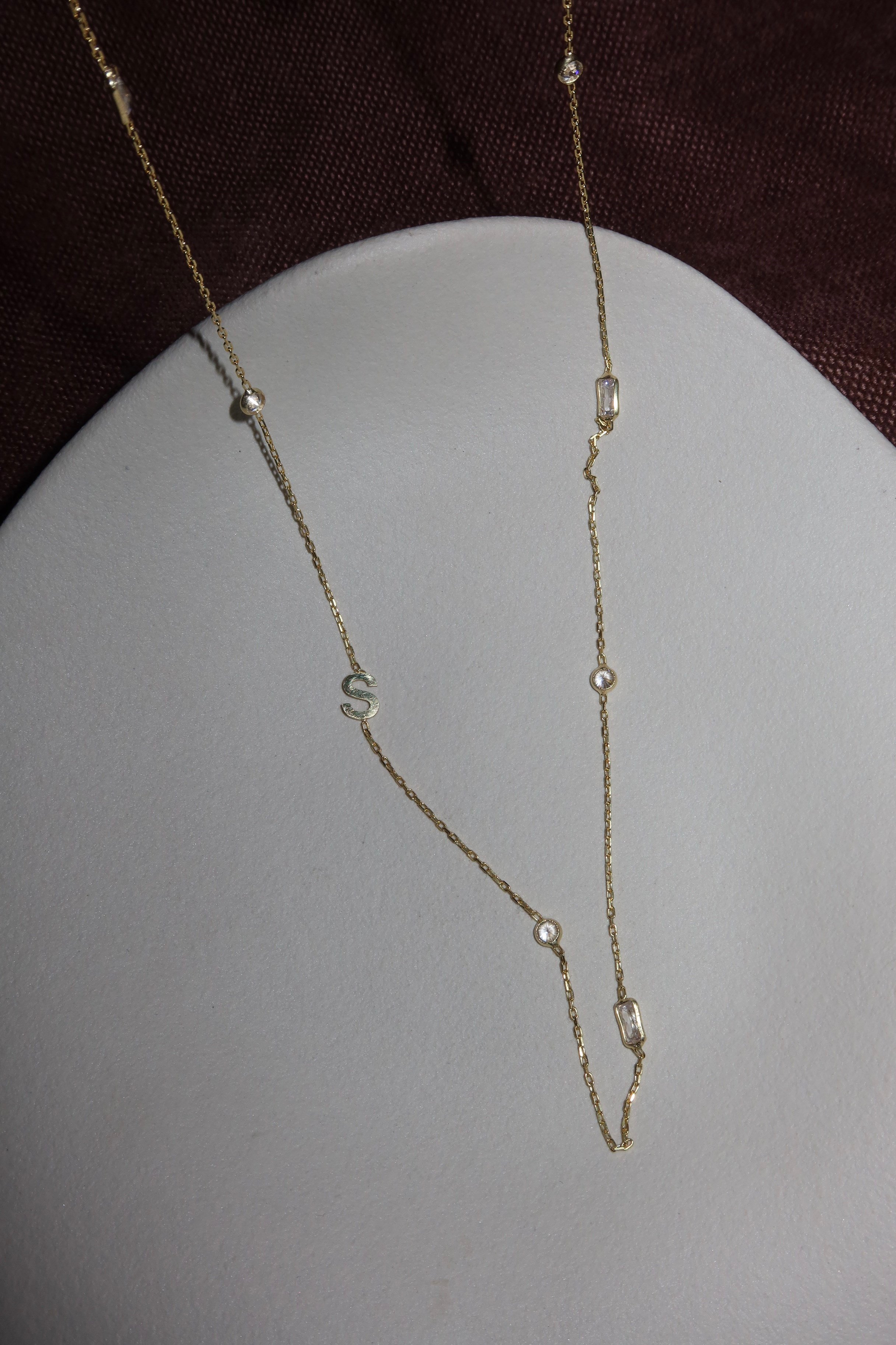 925 Gümüş | Taşlı Zincirde Harf Kolye