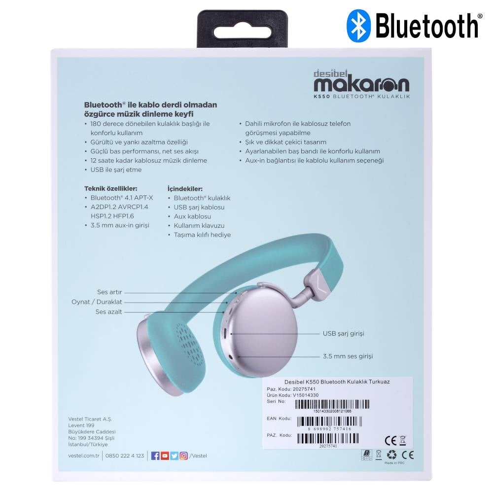 Desibel K550 Bluetooth Kulaklık Turkuaz