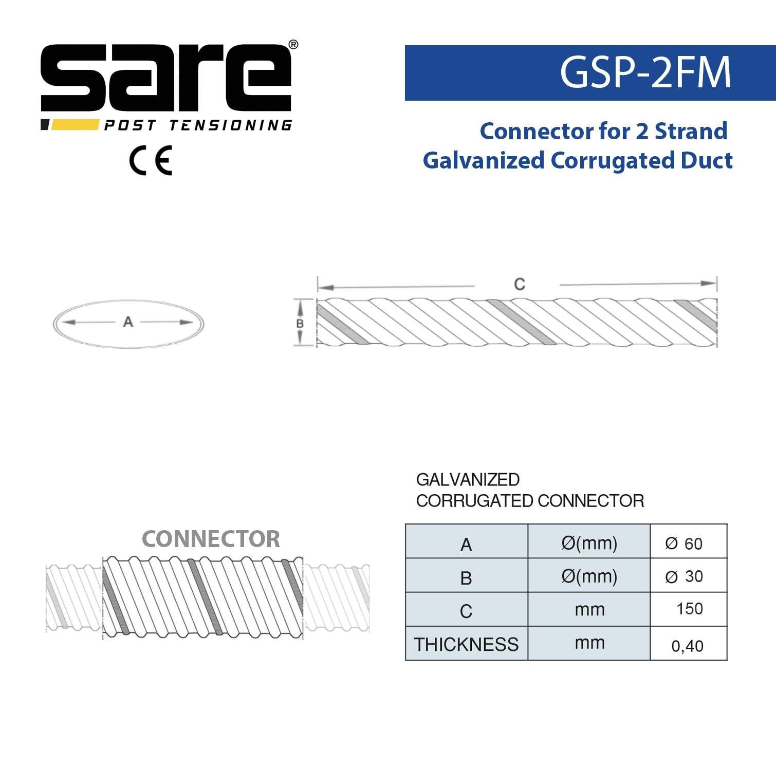 Flat Type Galvanized Corrugated Connector 0,40 / Length : 0,20 mt