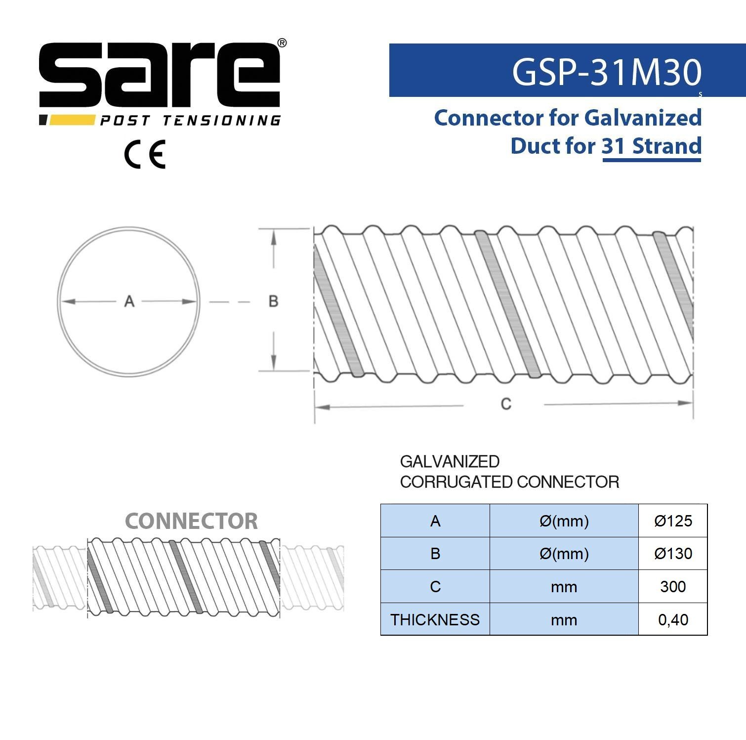 Galvanized Corrugated Connector - 0,40 / Length : 0,30 mt