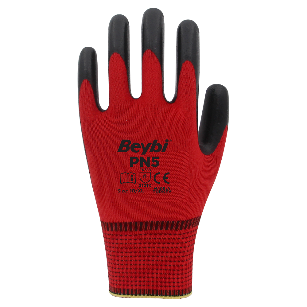BEYBİ PN-5 Kırmızı Siyah 9 Numara Nitril İş Eldiveni