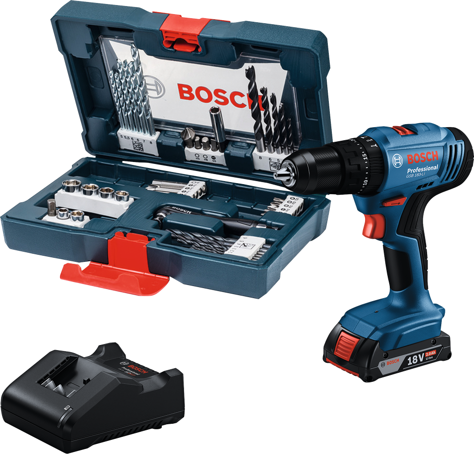 BOSCH GSB 183-LI 18 Volt 2.0 Ah Tek Akülü Matkap (41 Parça Takım Çantalı Set)
