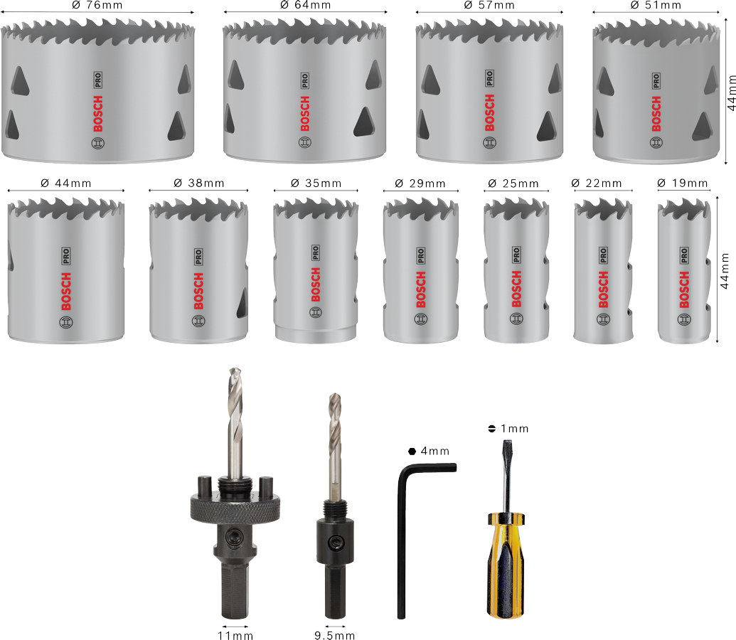 BOSCH PRO 17 Parça HSS-Bimetal Panç Seti Ahşap ve Metal için