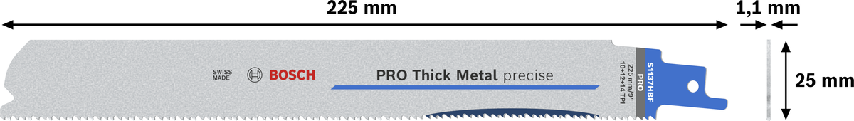 BOSCH PRO S 1137 HBF Metal Kesimi İçin Orta Hizmet Tilki Kuyruğu Testere Ucu 225 mm