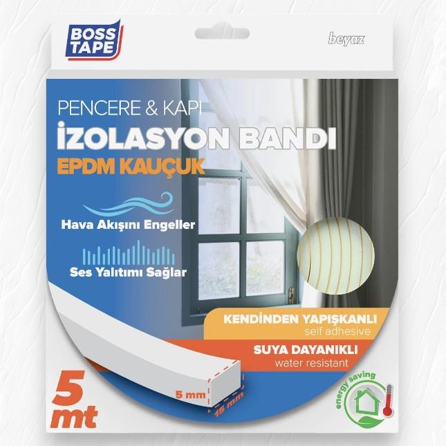 Boss Tape EPDM Kauçuk Pencere Kapı İzolasyon Bandı 5mmX15mmX5mt Beyaz