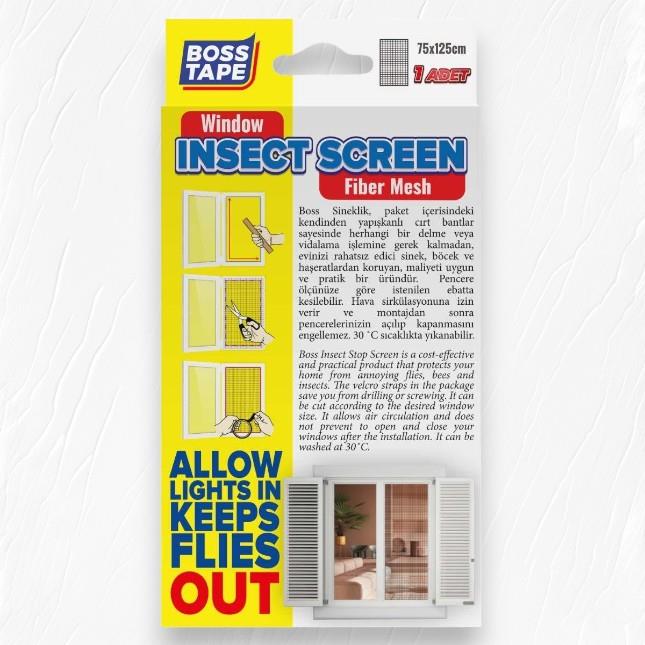 Boss Tape Pencere Cam Sineklik 75x125cm Cırt Bantlı
