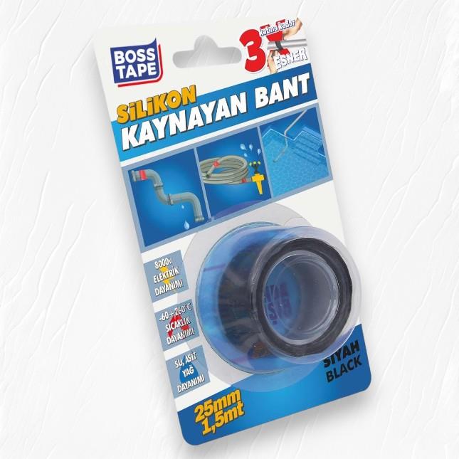 Boss Tape Silikon Kaynayan Tamir Bandı En:25mm Boy:1,5mt  Siyah