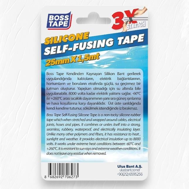 Boss Tape Silikon Kaynayan Tamir Bandı En:25mm Boy:1,5mt Beyaz