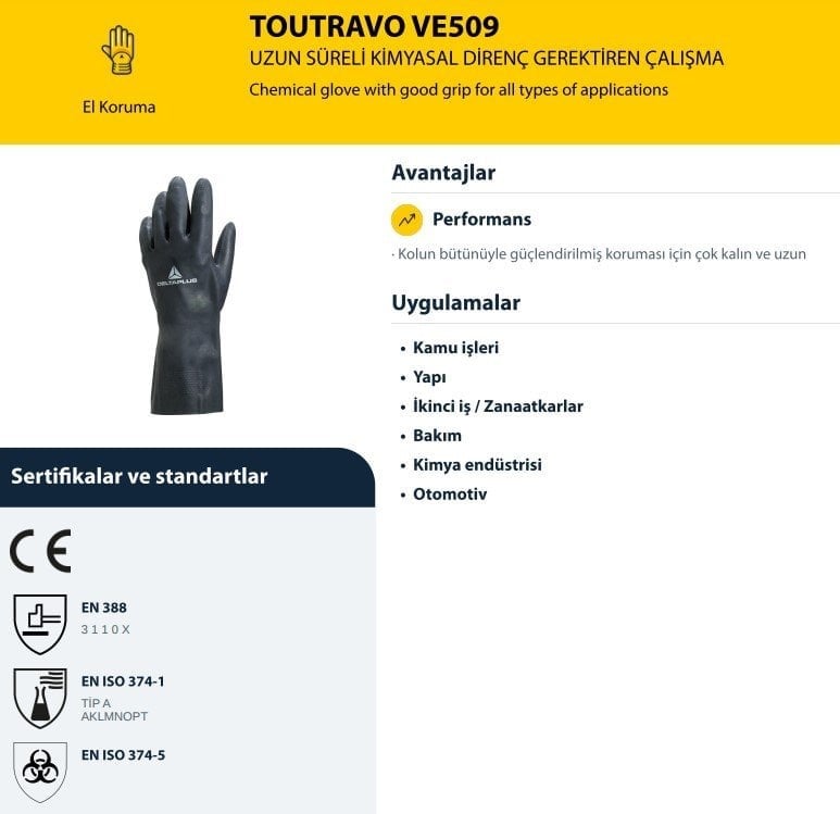 DELTAPLUS Toutravo VE509 Kimyasal Eldiveni L
