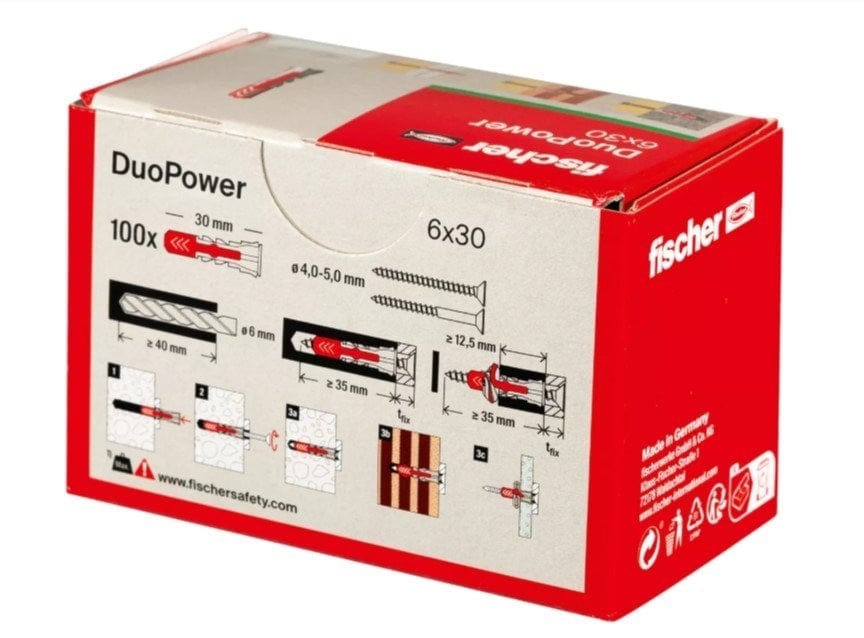 FISCHER Duopower 6x30 mm Plastik Dübel 100'lü