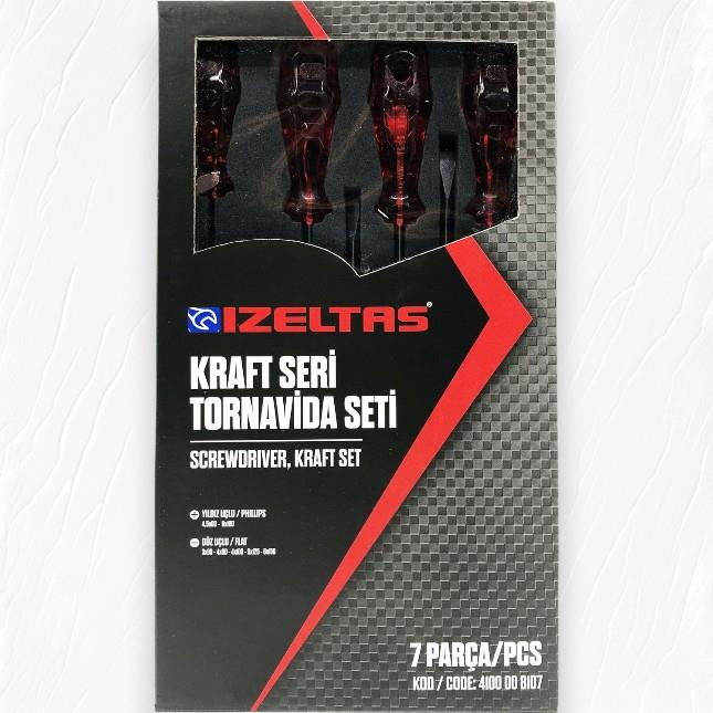 İzeltaş Düz Uçlu Ve Yıldız Uçlu Tornavida Kraft Seri 7 Parça