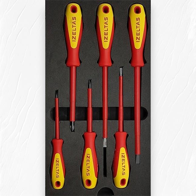 İzeltaş Elektrikçi İzoleli Tornavida Seti, 1000 V, Sarı/kırmızı