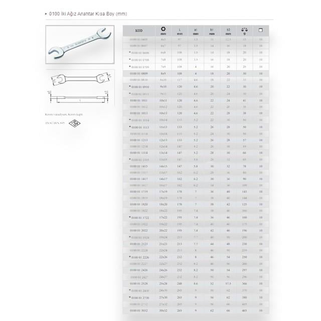 İzeltaş İki Ağız Anahtar Kısa Boy 16x17 mm