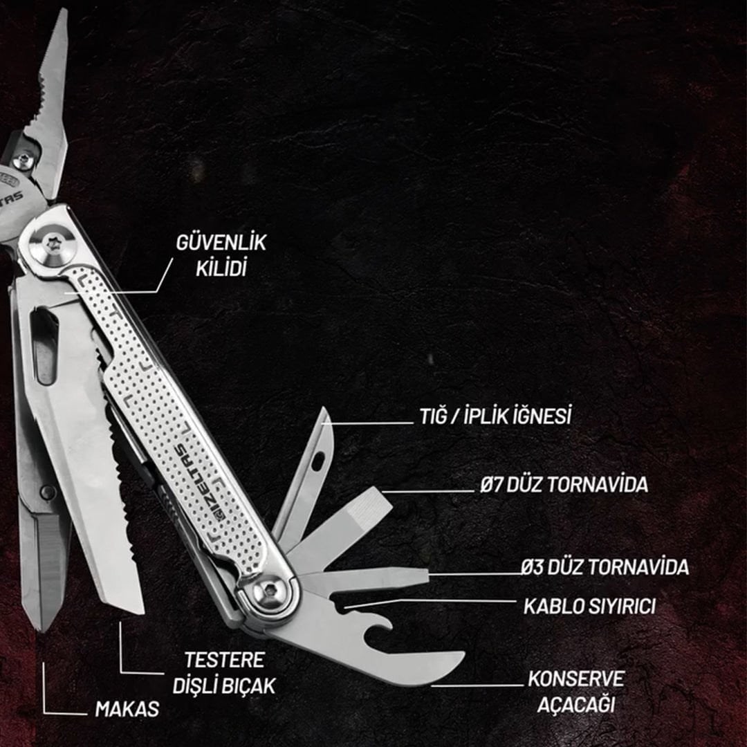 İZELTAŞ Multi Pro Tool 15 Fonksiyonlu Katlanır Multi Pense Seti