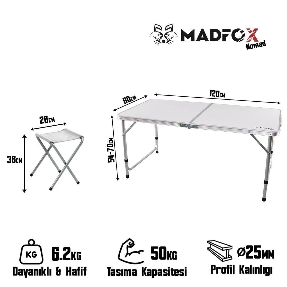 MADFOX Nomad Duo Tabureli Katlanabilir Kamp Masa Seti