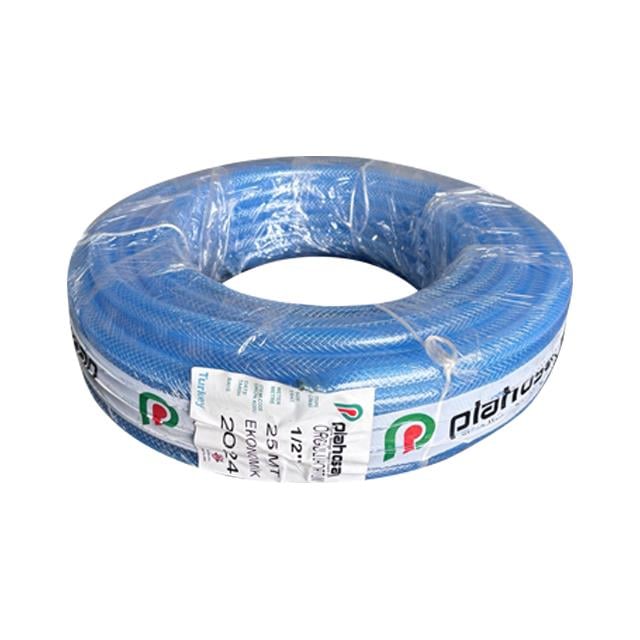 Plahosan 1/2 inç Örgülü PVC  Şeffaf Bahçe Hortum 25 mt Mavi Renk