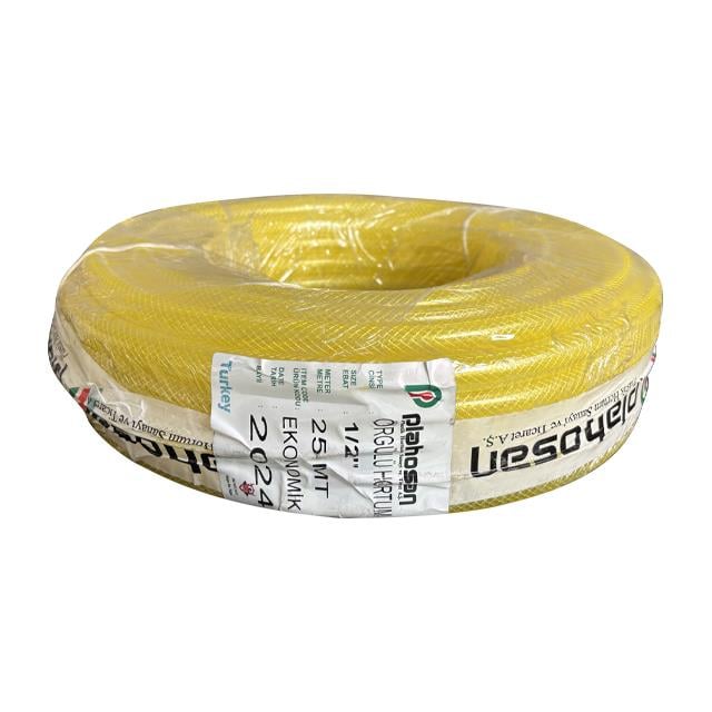Plahosan 1/2 inç Örgülü PVC  Şeffaf Bahçe Hortum 25 mt Sarı Renk