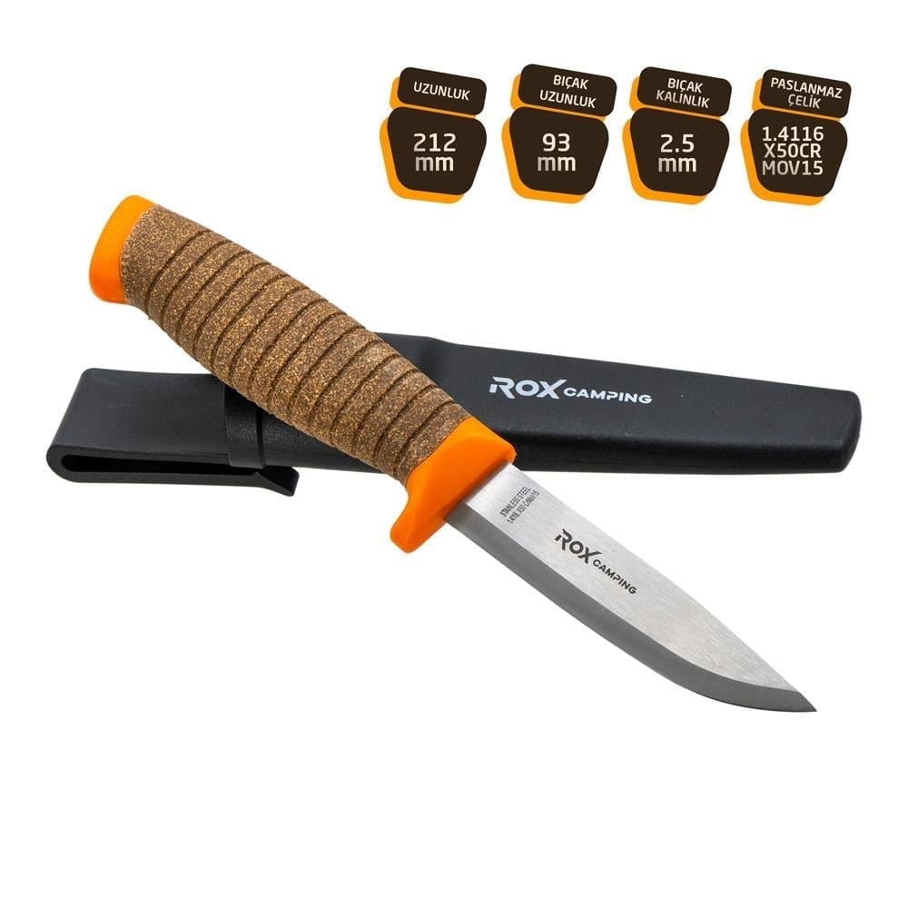 ROX CAMPING 0321 Busch Craft Plus Paslanmaz Çelik Kamp Bıçağı (Turuncu)