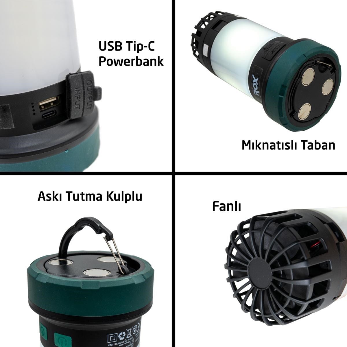 ROX Şarjlı Çok Fonksiyonlu Fanlı Outdoor Kamp Feneri 350 Lümen (153ROX0218)