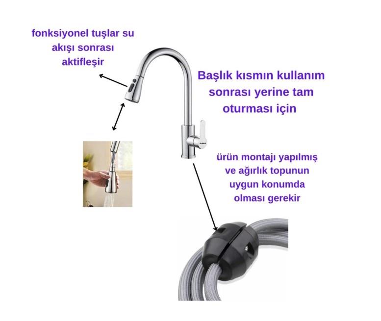 Sardıcı Spiralli Mutfak Bataryası Krom Uzayan Sistemli Tazyik ve Basınç Ayarlı Duşlama  Armatür