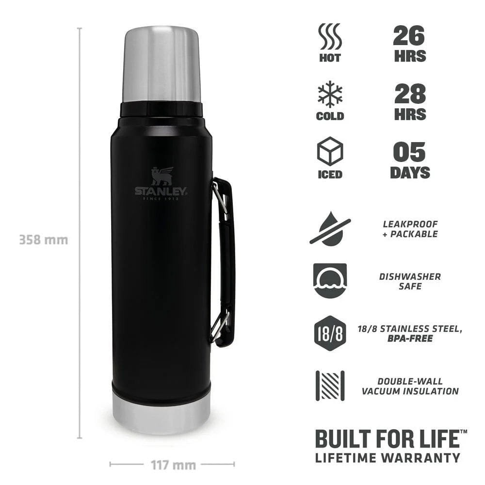 STANLEY Klasik Vakumlu Çelik Termos 1 Litre (Siyah)