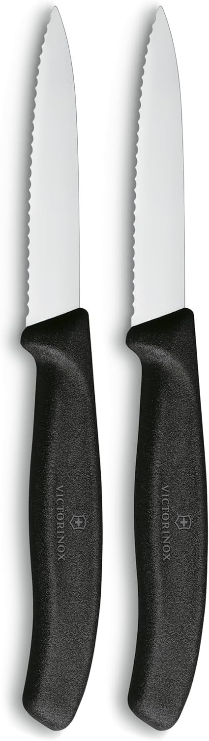 VICTORINOX 6.7633.B 8cm Siyah 2li Tırtıklı Soyma Bıçağı, Blisterli Paket