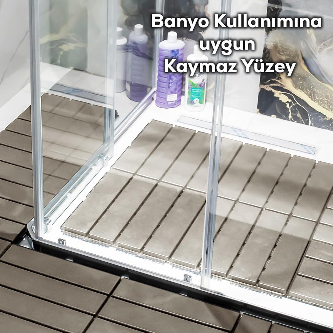 Violet House Plastik Parke Desenli Yer Zemin Döşemesi Teras ve Bahçe Parkesi 9 adet- 1 m2 Latte