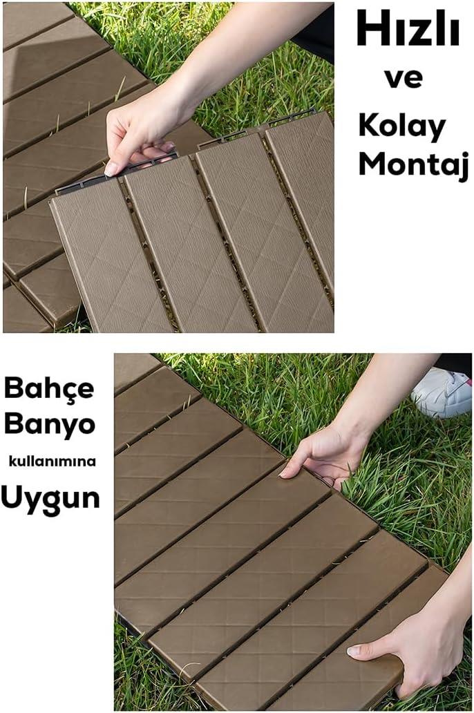 Violet House Plastik Parke Desenli Yer Zemin Döşemesi Teras ve Bahçe Parkesi 9 adet- 1 m2 Latte