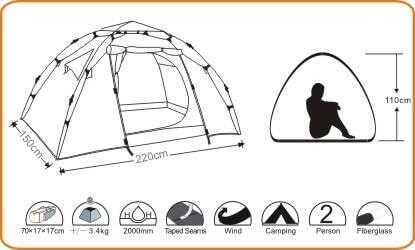 WILDLAND Mini Moon Üç Mevsim İki Kişilik Otomatik Kamp Çadırı