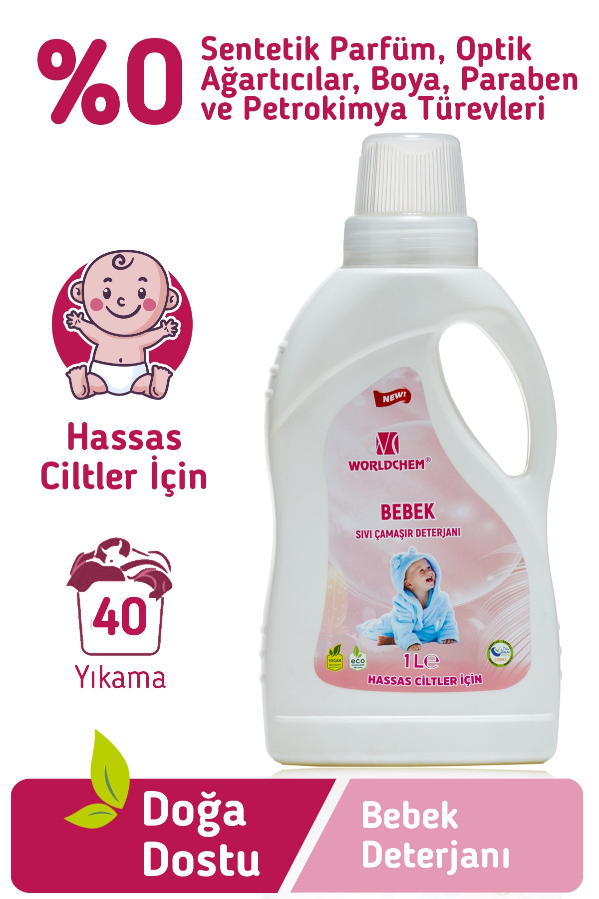 Bebekler İçin Bitkisel Sıvı Çamaşır Deterjanı  Vegan Helal Sertifikalı 1 L