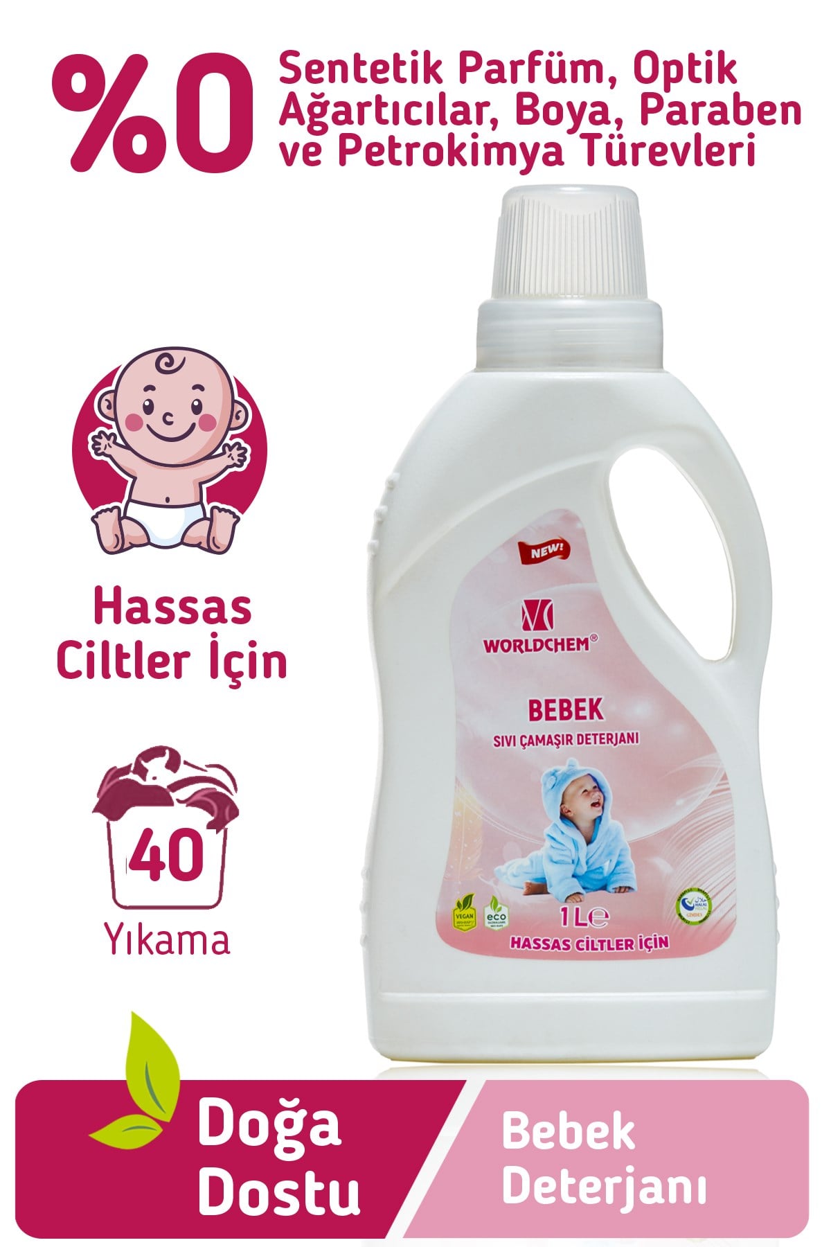 Bebekler İçin Bitkisel Sıvı Çamaşır Deterjanı  Vegan Helal Sertifikalı 1 L